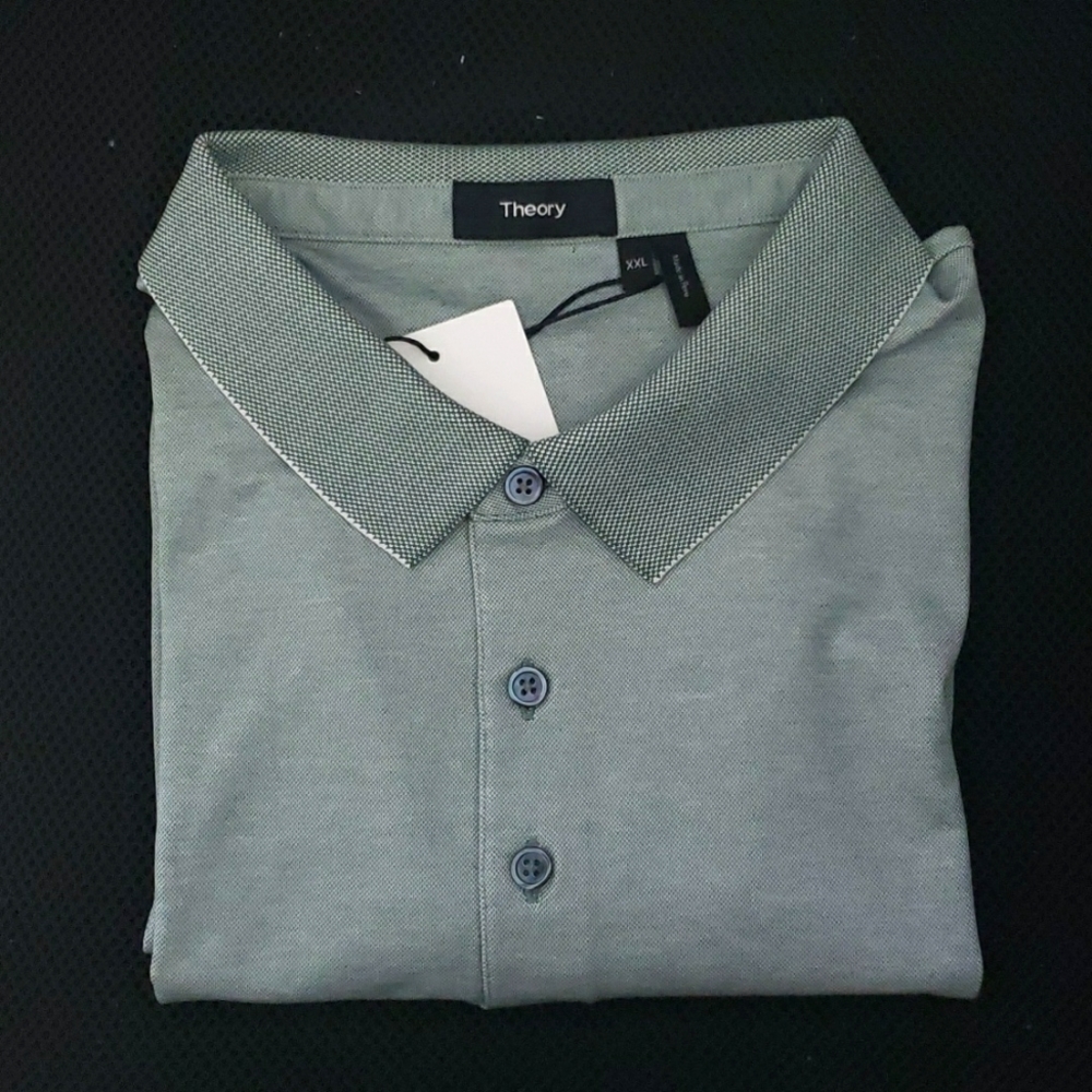 NWT Theory Balsam Green White Atlas Pique Polo Shirt XXL